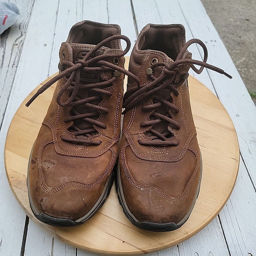 Skechers 204056 Brown Leather Memory Foam Gogamat Arch Air Cooled Boots Sz 10 WW